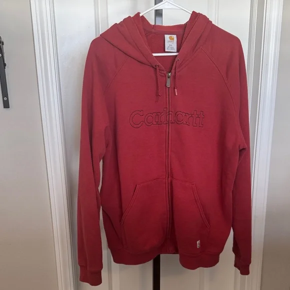 Carhartt Brick Red Full-Zip Hooded Sweatshirt - Picture 1 of 3